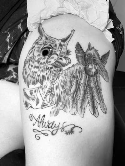 Tatuaje de búho inspirado en Harry Potter diseño original